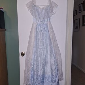 Vintage Union Made In USA Elegant Blue and White Lace Dress